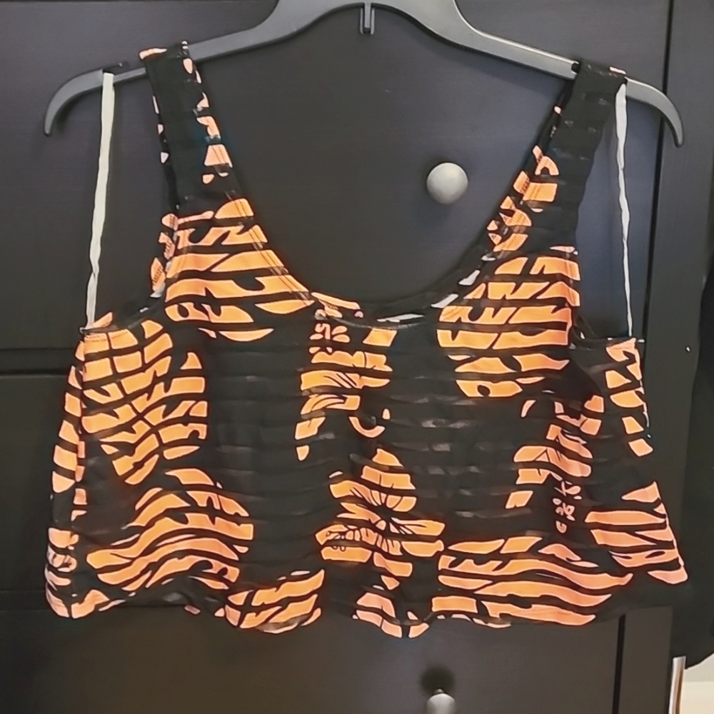 2bebe Mesh Striped Oversized Crop Top